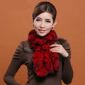 Fashion Women Knitted Rex Rabbit Fur Scarves Winter warm Flower Wave Neck wraps - Red