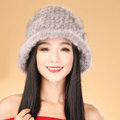 Fashion Women Mink hair Fur Hat Winter Thicker Warm Handmade Knitted Caps - Grey