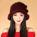 Fashion Women Mink hair Fur Hat Winter Thicker Warm Handmade Knitted Caps - Red