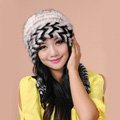 Fashion Women Mink hair Fur Hat Winter Warm Handmade Knitted Caps - Black White