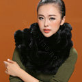 Fashion women men Knitted Rex Rabbit Fur Scarves Winter warm Scarf Neck wraps - Black