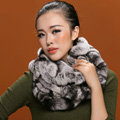 Fashion women men Knitted Rex Rabbit Fur Scarves Winter warm Scarf Neck wraps - Grey