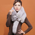 Fox fur scarf fashion Women Whole fox fur shawl winter warm tippet neck wrap - Grey