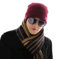 Men's fashion autumn winter genuine wool hat warm thermal casual knitted caps - Dark Red