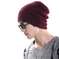 Men's fashion autumn winter genuine wool hat warm thermal casual knitted caps - Deep red