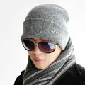 Men's fashion autumn winter genuine wool hat warm thermal casual knitted caps - Grey