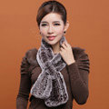 Women Fashion Knitted Rex Rabbit Fur Scarves Flower Winter Warm Scarf Wraps - Coffee