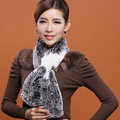 Women Fashion Knitted Rex Rabbit Fur Scarves Flower Winter Warm Scarf Wraps - Grey White
