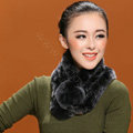 Women Fashion Knitted Rex Rabbit Fur Scarves Winter Warm Thicken Scarf Wraps - Black Grey