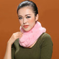 Women Fashion Knitted Rex Rabbit Fur Scarves Winter Warm Thicken Scarf Wraps - Pink