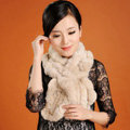 Women Fashion Knitted Rex Rabbit Fur Scarves Winter warm Wave Scarf Wraps - Beige