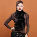 Women Fashion Knitted Rex Rabbit Fur Scarves Winter warm Wave Scarf Wraps - Black