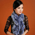 Women Fashion Knitted Rex Rabbit Fur Scarves Winter warm Wave Scarf Wraps - Blue