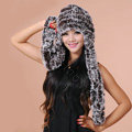 Women Knitted Rex Rabbit Fur Hats Thicker Winter Ear protector Scarf Warm Caps - Brown