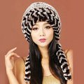 Women Rex Rabbit Fur Hats Knitted Thicker Winter Warm Ear protector Caps - Brown Black