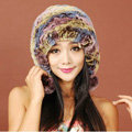 Women Rex Rabbit Fur Hats Knitted Thicker Winter Warm fur ball Ear protector Caps - Multicolor
