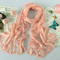 High end fashion embroidery flower lace silk long scarf shawl women wrap scarves - Pink