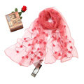 High end fashion long flower mulberry silk scarf shawl women soft thin wrap scarves - Watermelon red