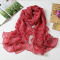 High end fashion long flower mulberry silk scarf shawl women soft wrap scarves - Red