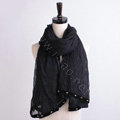 High-end fashion women long solid color skull chiffon silk scarf shawl wrap - Black