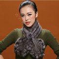 Knitted Mink fur scarf women winter warm female Flower wave neck wraps - Dark Grey