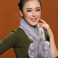 Knitted Mink fur scarf women winter warm female Flower wave neck wraps - Grey