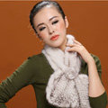 Knitted Mink fur scarf women winter warm female Flower wave neck wraps - White Black