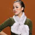 Knitted Mink fur scarf women winter warm female Flower wave neck wraps - White Grey