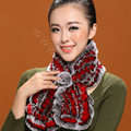 Knitted Rex Rabbit fur scarf women winter warm female Flower wave neck wraps - Coffee Red