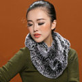 Knitted Rex rabbit fur scarf women winter warm female Circle neck wrap - Drak Grey