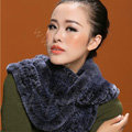 Knitted Rex rabbit fur scarf women winter warm female Circle neck wrap - Navy