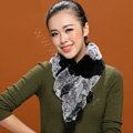 Knitted Rex rabbit fur scarf women winter warm scarves female neck wrap - Black Grey