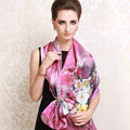 Luxury autumn and winter female 100% mulberry silk flowers print scarf shawl wrap - Purple
