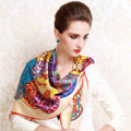 Luxury women autumn and winter 100% mulberry silk floral print scarf shawl wrap - Beige