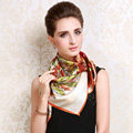Luxury women autumn and winter 100% mulberry silk square floral print scarf shawl - Orange