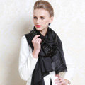 Luxury women autumn and winter long 100% mulberry silk solid color scarf shawl wrap - Black