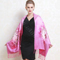 Luxury women autumn and winter warm long 100% mulberry silk flower print scarf shawl wrap - Pink