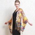 Luxury women autumn and winter warm long 100% mulberry silk flower print scarf shawl wrap - Yellow