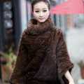 Winter Fashion Women's Genuine Knitting Mink Fur Shawls Wraps Warm tippet capes - Brown