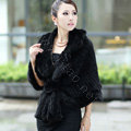 Winter Women's Genuine Knitting Mink Fur Shawls Warm Wraps Female Slim Poncho - Black