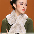 Winter women warm knitted Flower Rex rabbit fur scarf female neck wraps - Beige