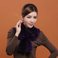 Winter women warm knitted Flower Rex rabbit fur scarf female neck wraps - Black