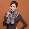 Winter women warm knitted Flower Rex rabbit fur scarf female neck wraps - Coffee