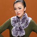Winter women warm knitted Flower Rex rabbit fur scarf female neck wraps - Purple