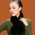 Winter women warm knitted Rex rabbit fur scarf female Flower neck wraps - Black