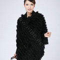 Woman Fashion Genuine Knitted Rabbit Fur Poncho Winter Warm Wraps Hooded Shawls - Black