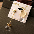 Classic fashion women exaggeration crystal ball flower long earrings gold plated - White