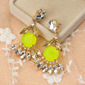 Luxury fashion women flower crystal diamond gems earrings - Yellow