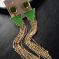 New fashion women triangle tassel chandelier dangle earrings gold plated - Green