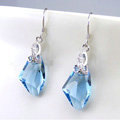 Luxury crystal diamond 925 sterling silver dangle earrings 4cm - Blue